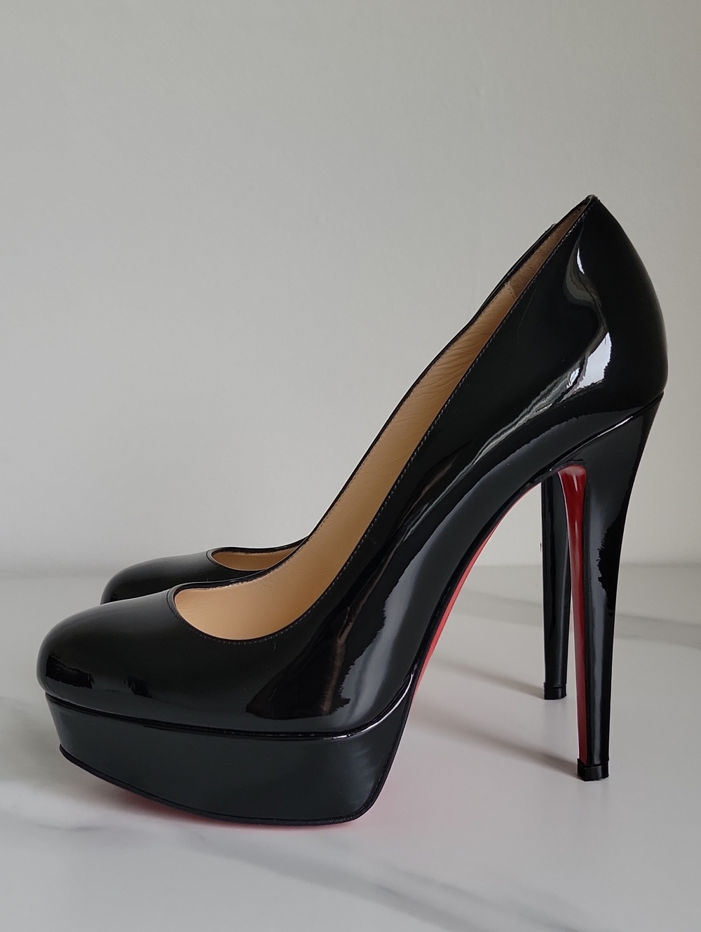 Christian Louboutin Black Patent Platform Pumps with Red Soles